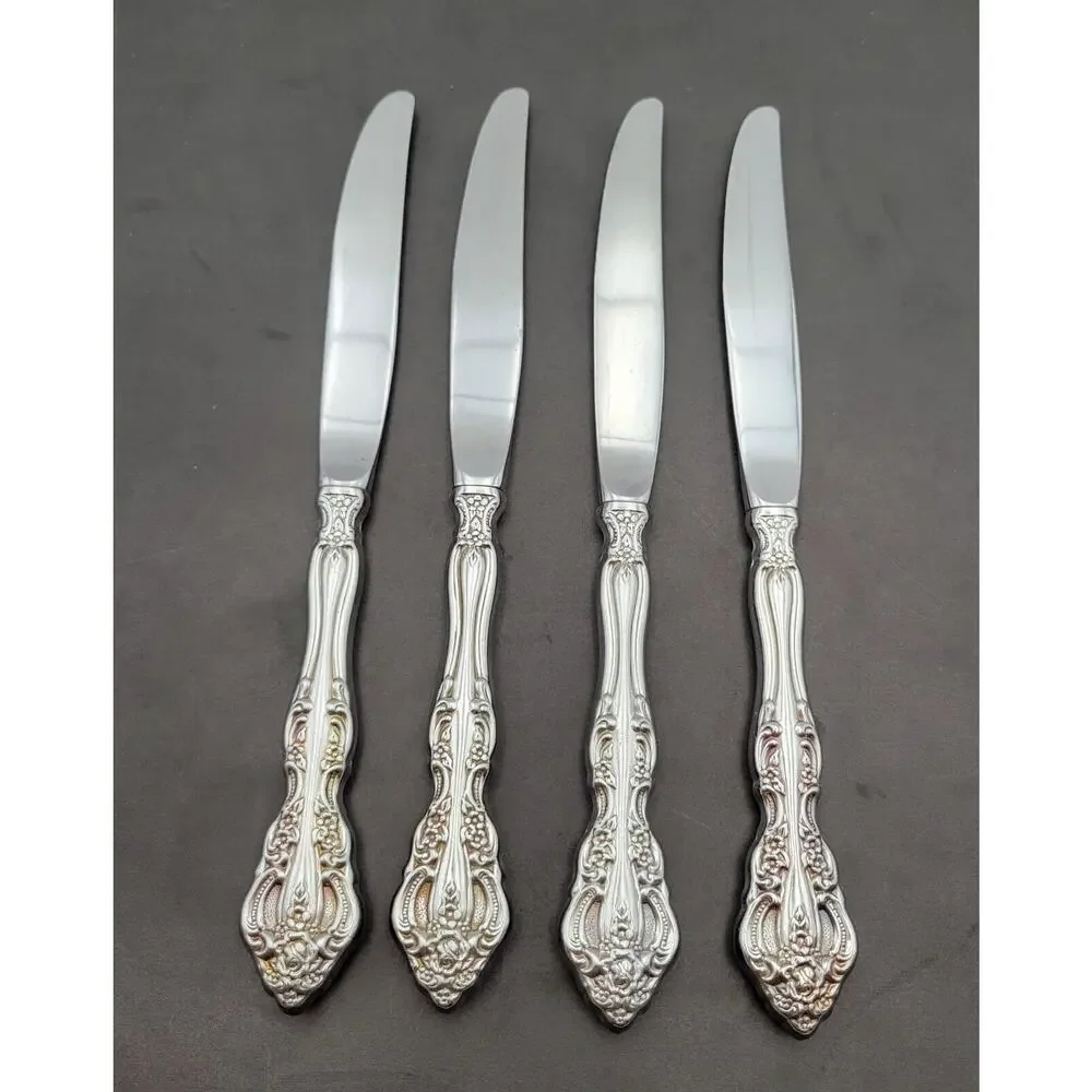 Vintage Oneida Michelangelo Set 4 Cube Dinner Knife Heirloom Stainless Flatware